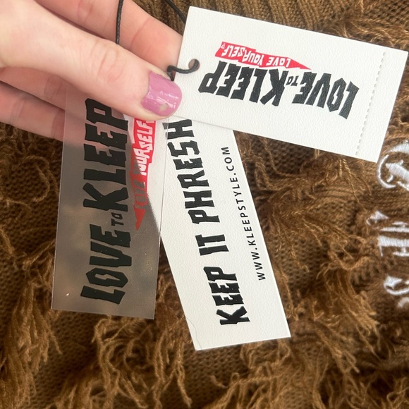 KLEEP Premium Thread Brown Shaggy Fringe Embroidered Pullover Streetwear Men’s S - Picture 3 of 15